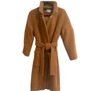 Ganni Fenn Bouclé Wrap Coat – Camel / Brown – XS – Belted Wool Blend (Rare)